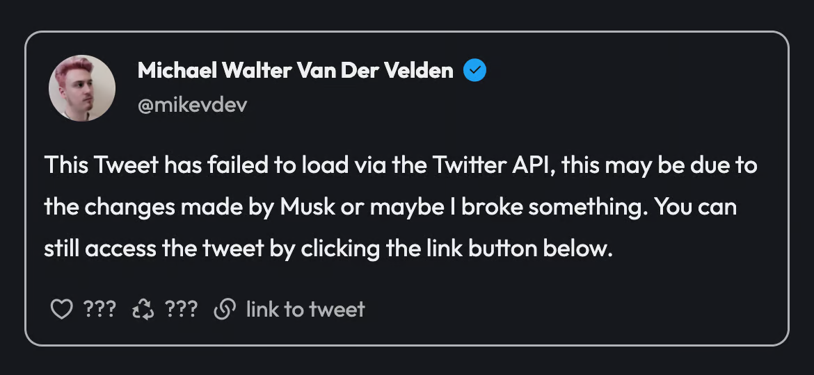 An error indicating that embedded tweets had broken