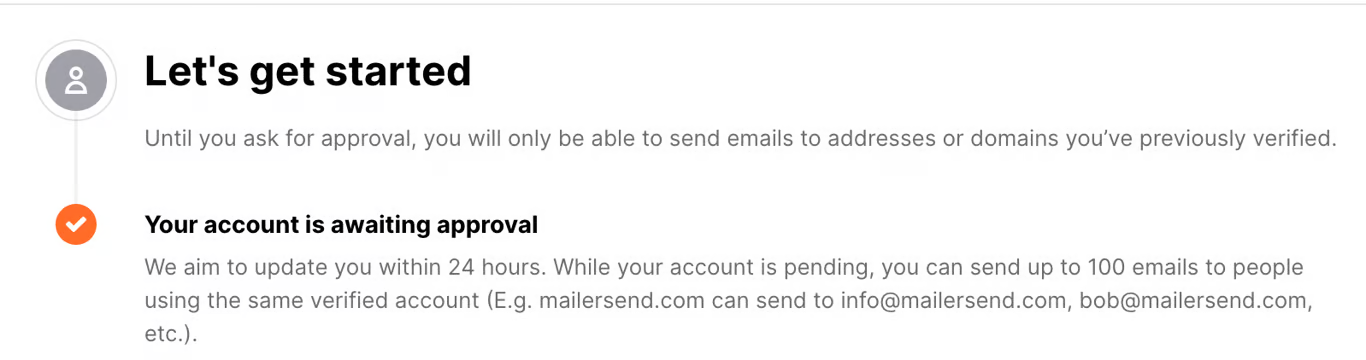 Mailersend setup requires account approval