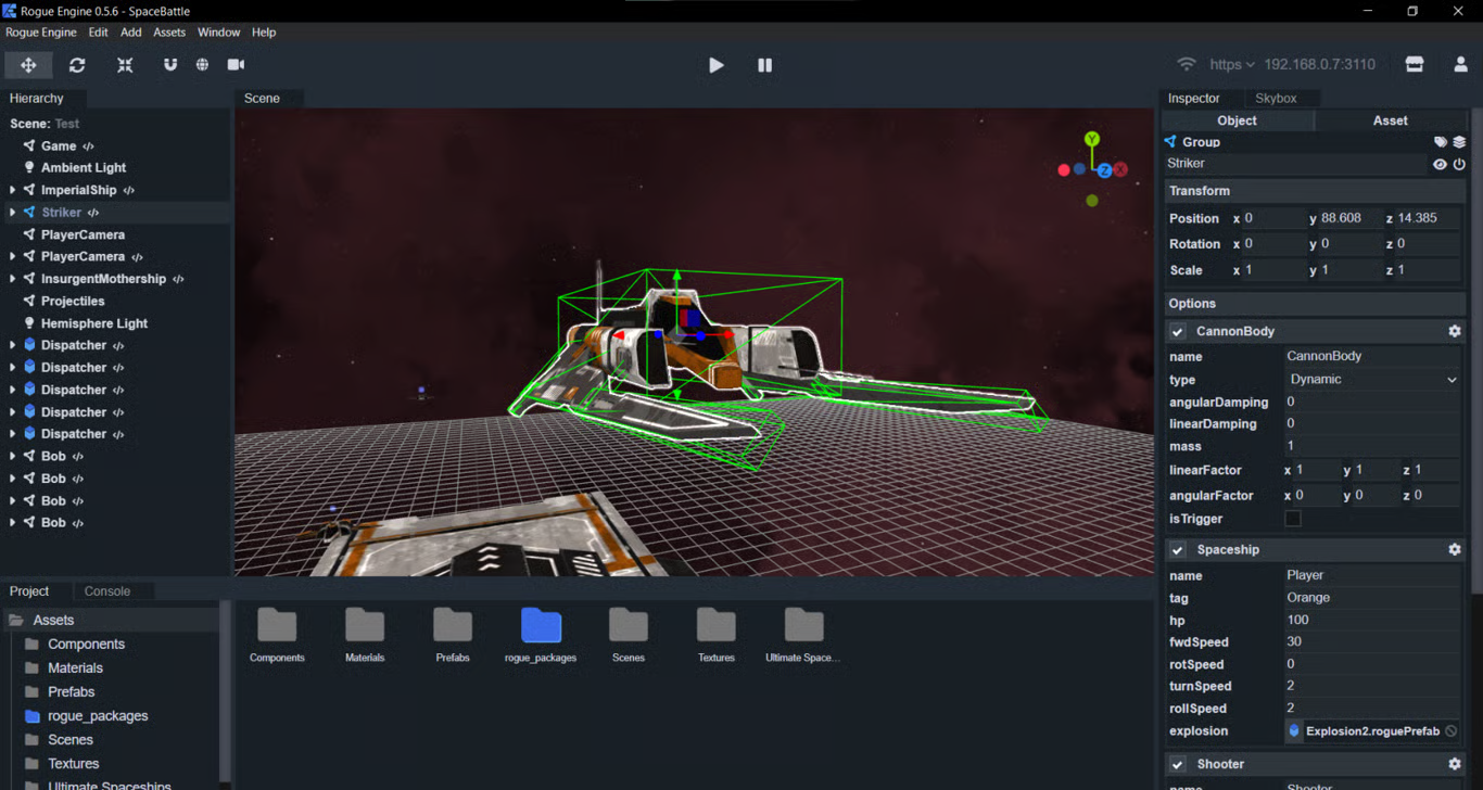 Rogue Engine uses a Unity like environment